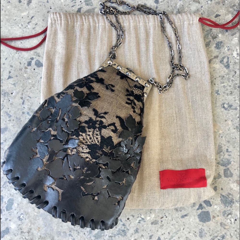 Rare VALENTINO Lace & Laser Cut Leather Mini Bag